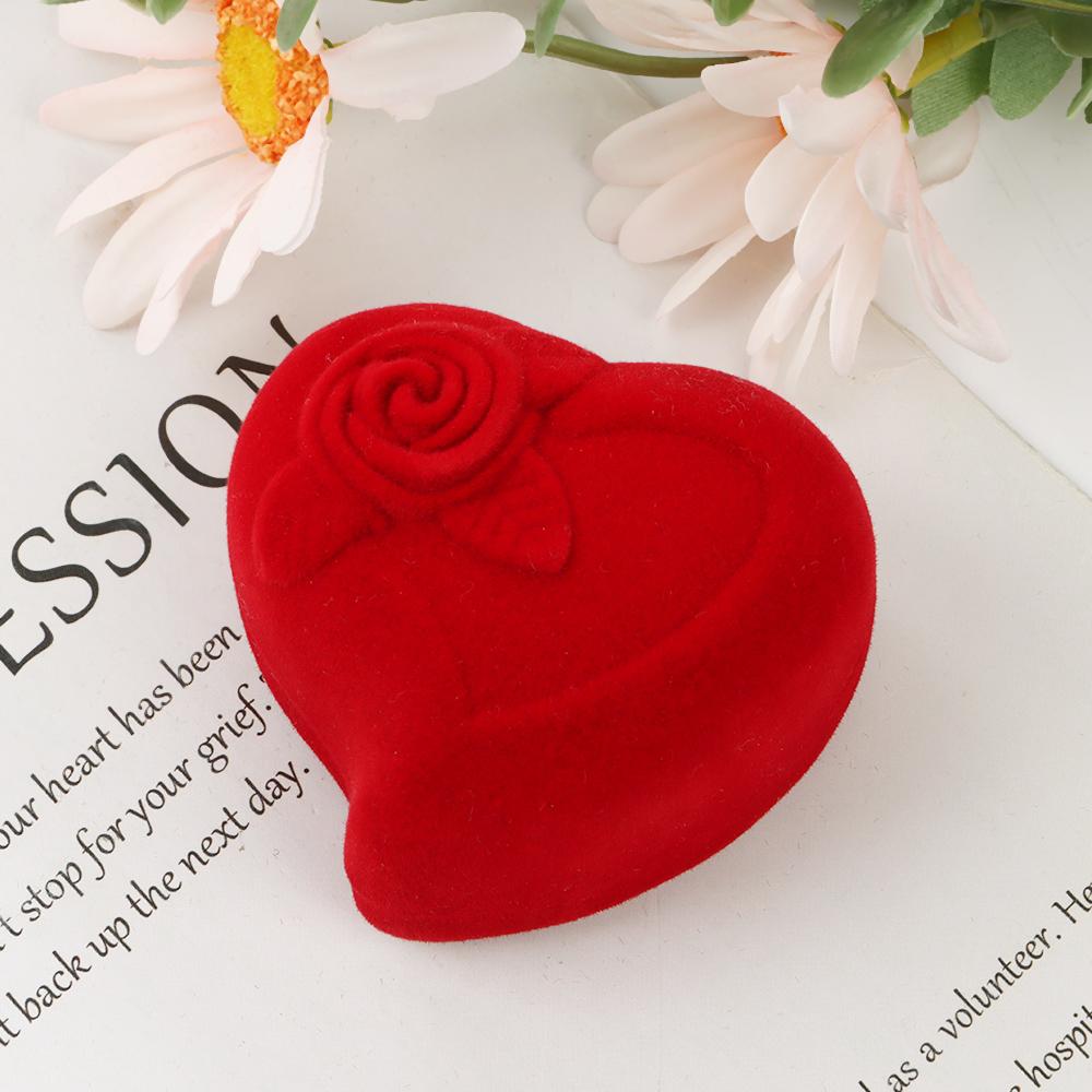 Engagement Wedding Exquisite Velvet Jewelry Box Ring Display Box Red Rose Double Ring Storage Box