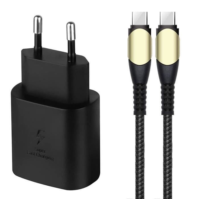 Chargeur - noir - 25w - usb-c - compatible iphone 15/16 - câble 60w inclus