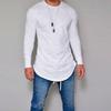 Men Longline Curved Hem Long Sleeve T Shirt Slim Fit Casual Crew Neck Tees
