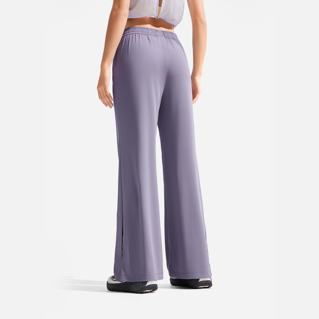 Li Ning Fitness Series Casual Ice Silk Quick Dry Cool Comfortable Versatile Knitted Sports Pants Women Bottoms Dark-Gray Purple AKYV188-3