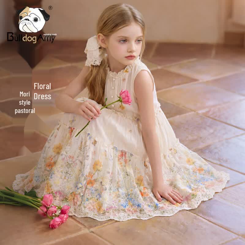 Chanzuigou Girls Embroidered Floral Princess Dress 130 cm