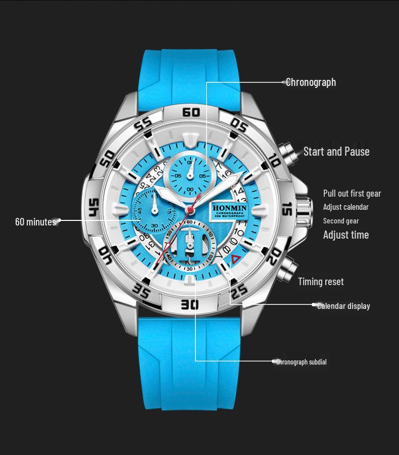 HONMIN Men's Outdoor Multifunction Quartz Watch - Luminous, Waterproof, Large Dial