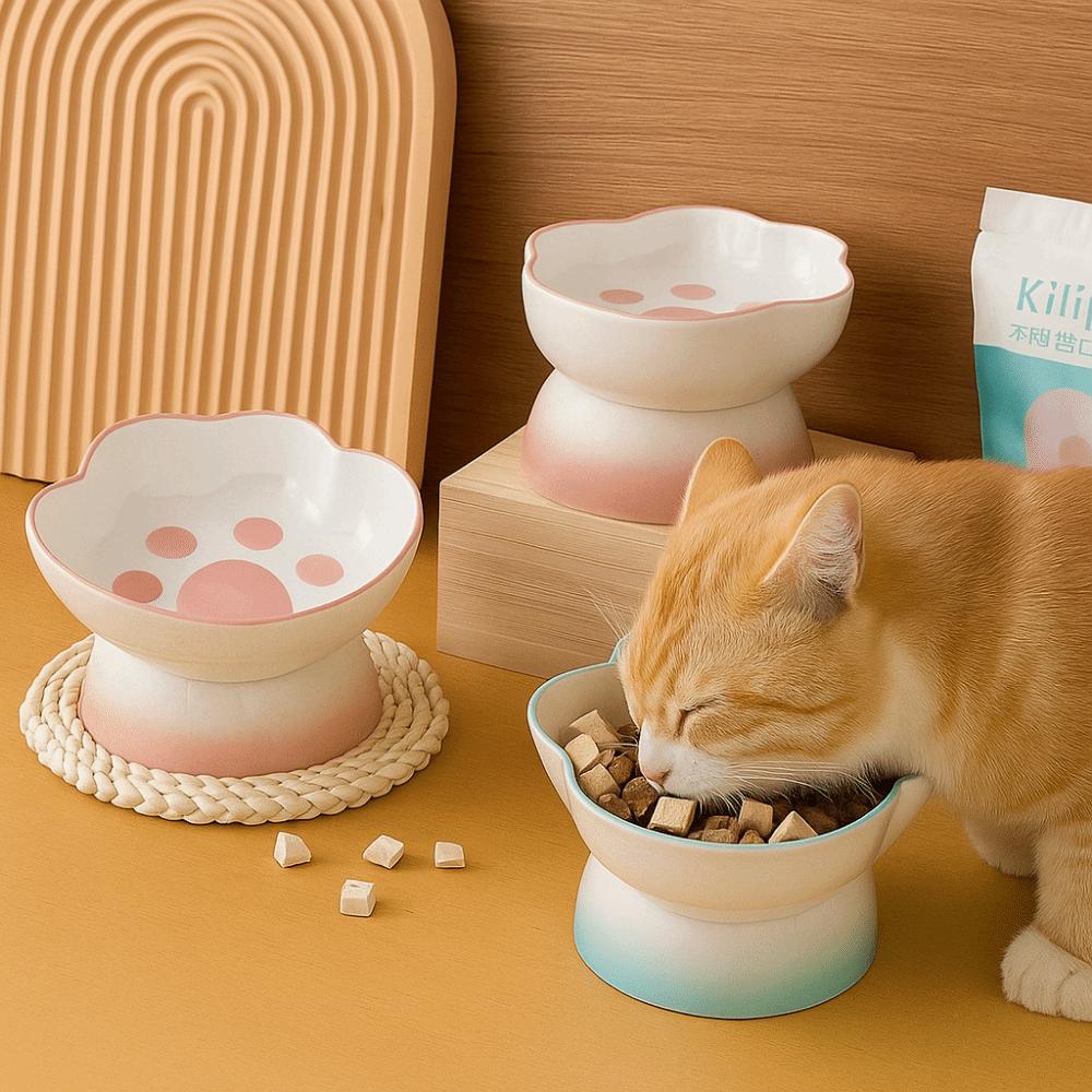 Slanted Dog Food Bowl High Foot Pet Drinking Bowl Snack Bowls Ceramic Cat Bowl  For Cats Dogs