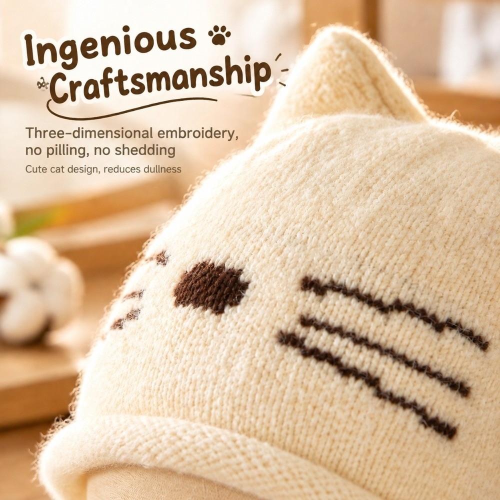 Solid Color Cat Ear Beanie Hat Keep Warm Winter Hat Fashion Knitted Skull Cap Winter