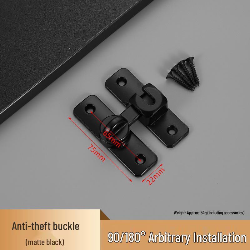 No-Drill Aluminum Alloy Anti-Theft Door Lock: 90-Degree Push-Pull Bathroom Bolt with Solid Buckle
