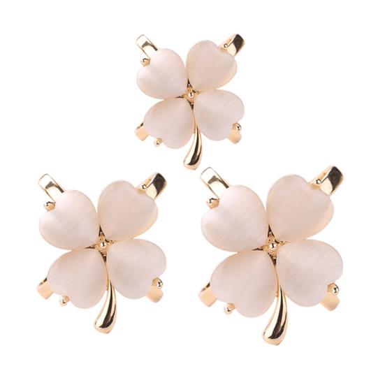 Anello Fermascarpe Quadrifoglio Anello Portascarpe Elegante con Pietra Occhio di Gatto Artificiale per Sciarpe, Foulard, Camicie da Donna