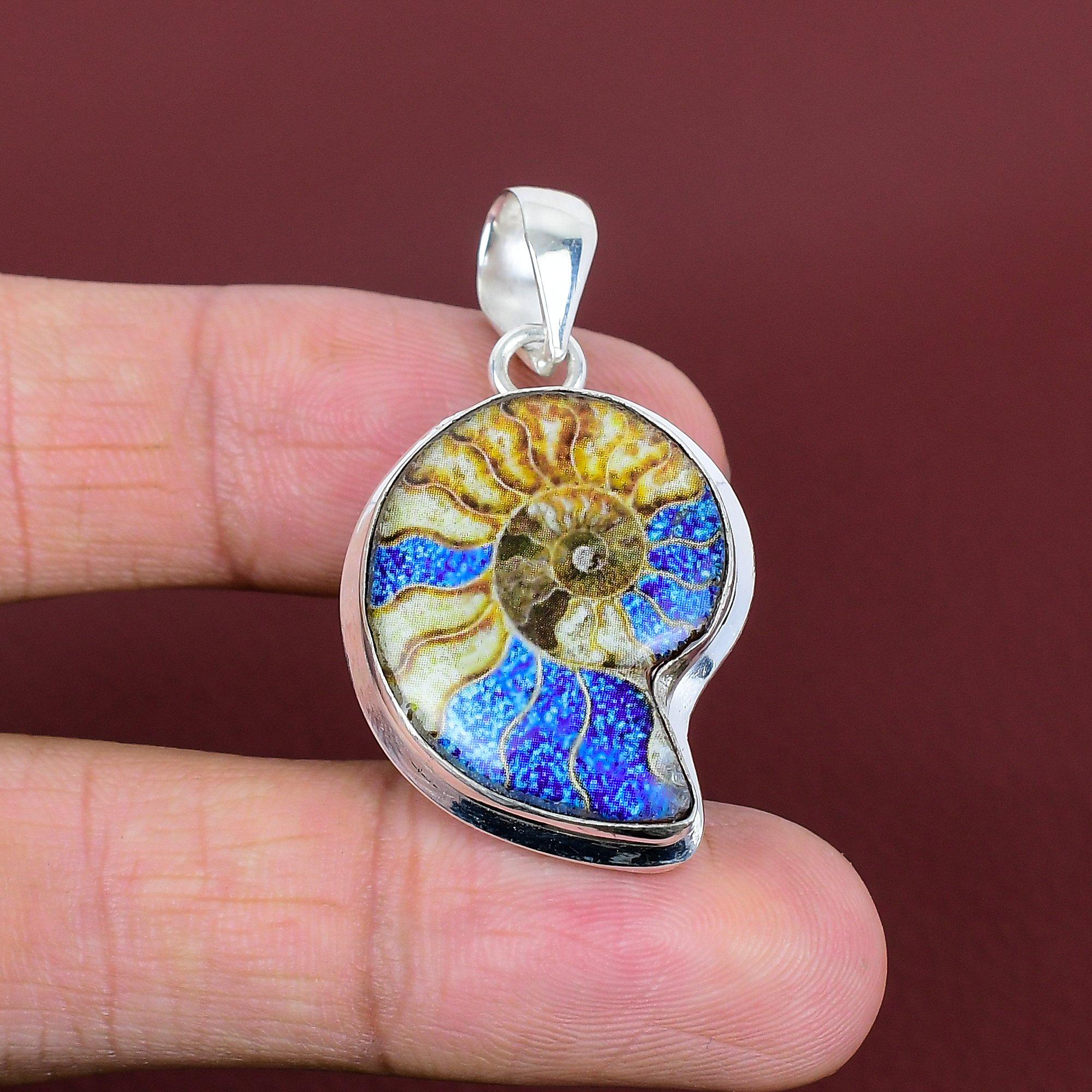 

Blue shade ammonite fossil pendant 925 sterling silver pendant very pretty gemstone pendant handmade jewelry gifts for mom pendant for women