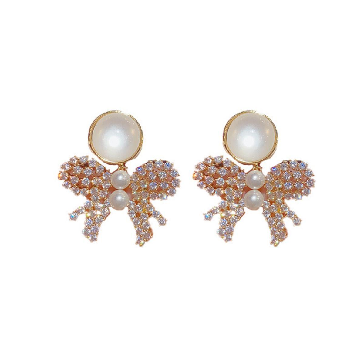 

Модные инкрустированные сверкающие серьги-бантики со стразами с первоклассным и индивидуальным характером золотой