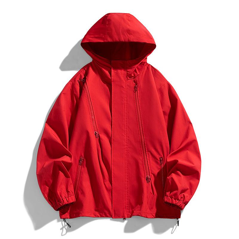 

Outdoor Casual Sports Hooded Jacket Jacket Men s Loose Splicing Jacket M красный