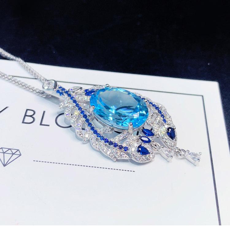 Genuine 925 Sterling Silver Blue Sapphire Pendant Necklaces For Women Collares Mujer Silver 925 Jewelry Sapphire Topaz Joyas