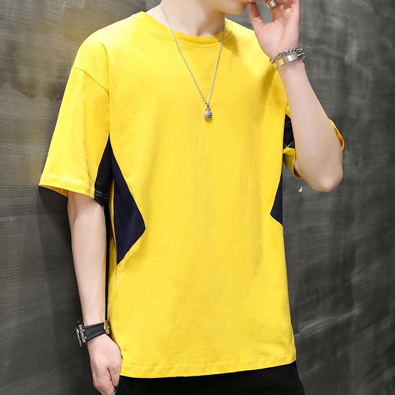 

M-5xl Хлопковая футболка с короткими рукавами Мужская футболка свободного кроя с вышивкой XXXXXL жёлтый