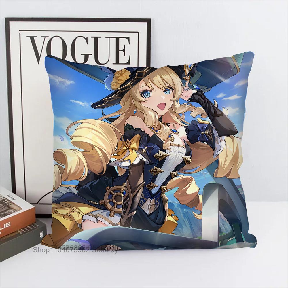 Game Genshin Impact Navia Caspar Pillow Case Square Pillow Bedroom Sofa Leisure Comfort Cushion Car Living Room Home Decoration