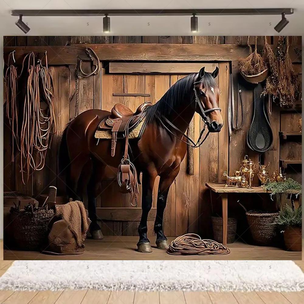 Western Cowboy Photography Backdrop Rustic Farm Barn Haystack Wood House Horse Wheel Background Party Decor Photo Shoot Props