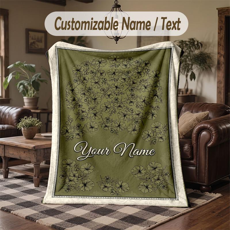 Floral Artwork 26 Theme Throw Blanket Custom Name Text Personalized Blanket Soft Cozy Blanket for Home Sofa Bed