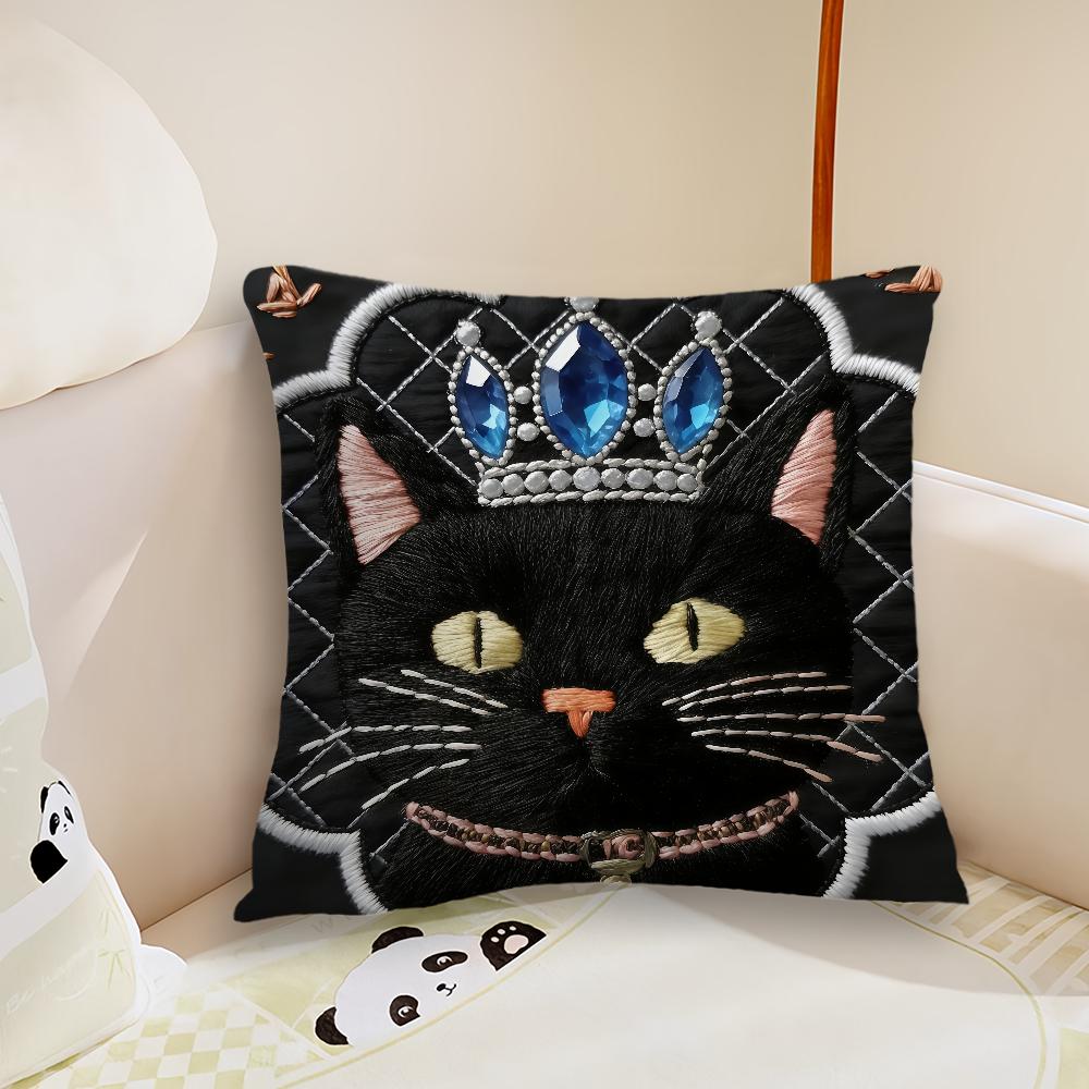Black Cat Blue Crown Cushion Cover Pillow Case Plush Fabric Soft Double Sided Print Sofa Cushion Cover Throw Pillow Covers