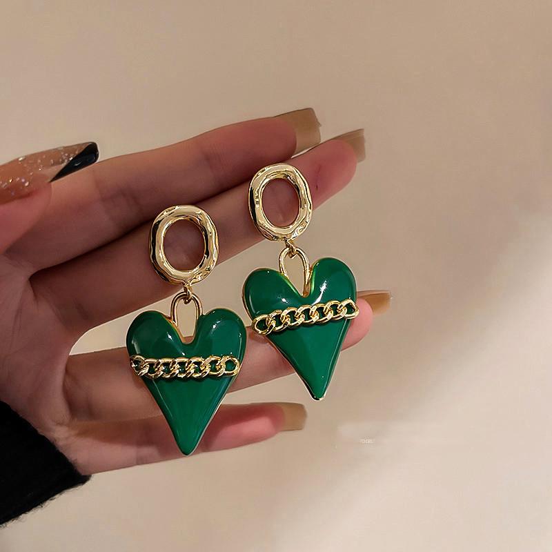 S925 Sterling Silver Enamel Heart Earrings & Necklace Set - Elegant Autumn Design Electroplated