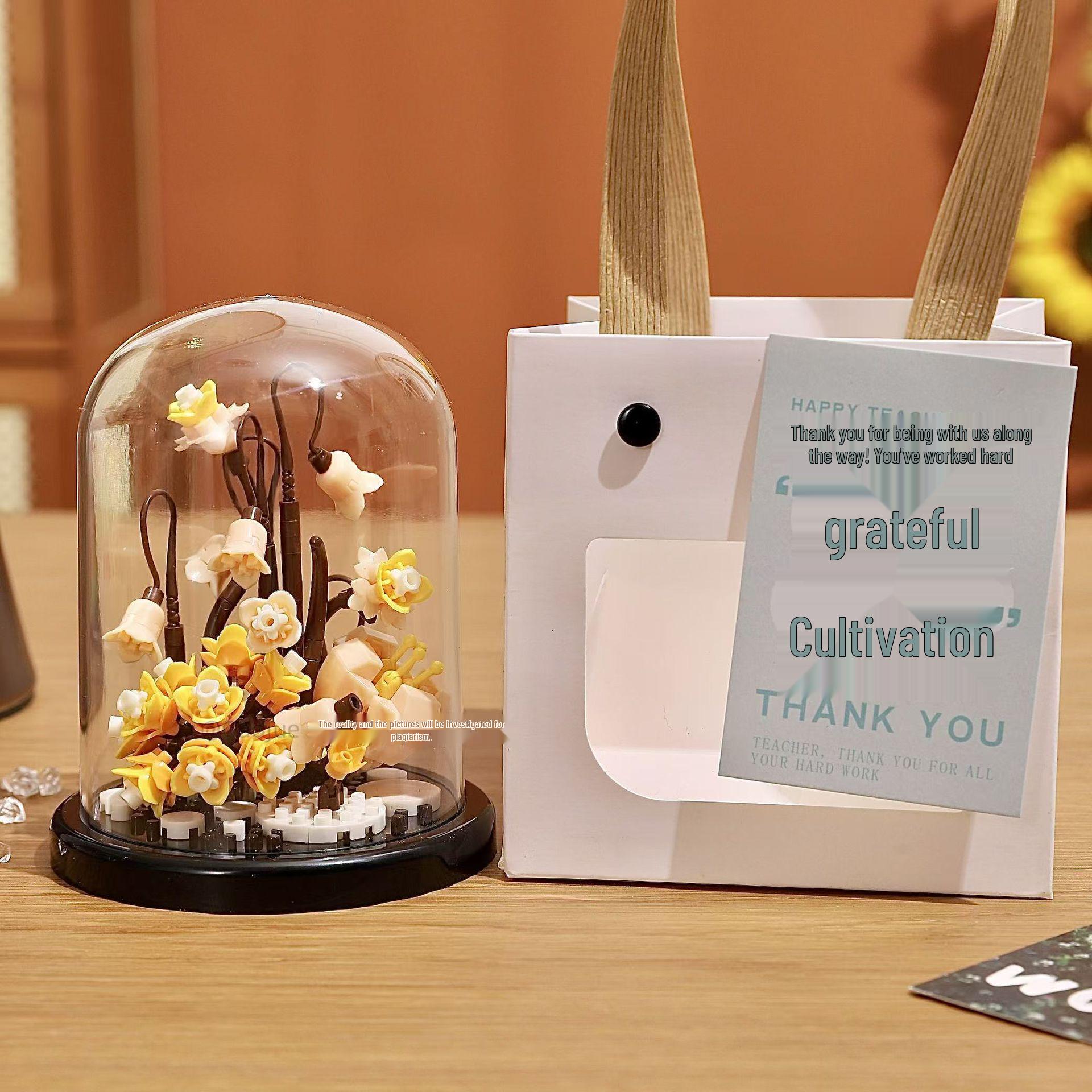 Подарок ко Дню учителя: Совместимый с Lego строительный блок Суккулентный букет и фигурки