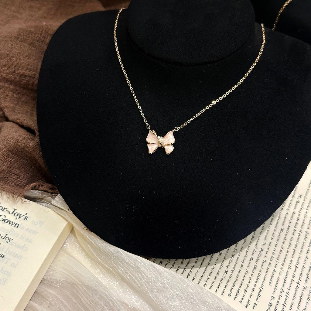 Xiaohongshu explosive Seiko micro-inlaid sweet bow necklace raw light luxury neck chain