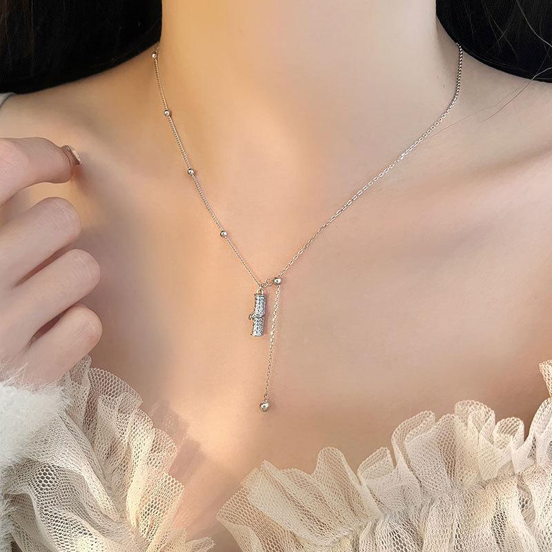 Bamboo Necklace Niche Design Bamboo Stick Tassel Collarbone Chain Women's Light Luxury Temperament High-end