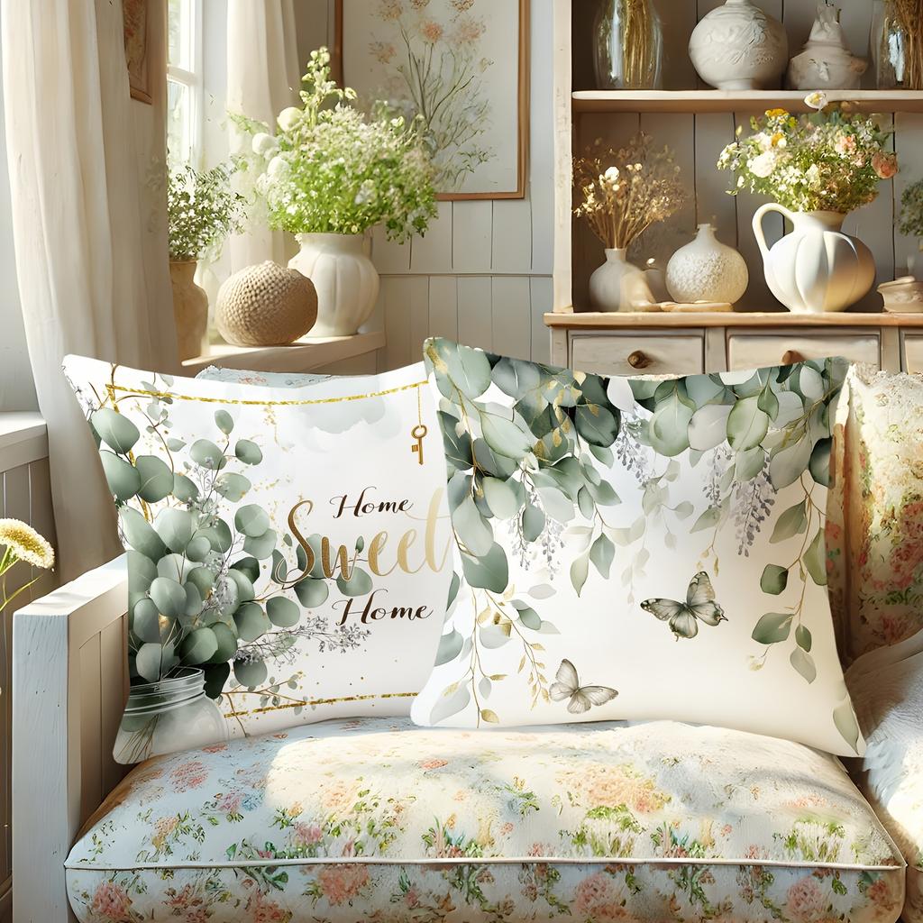 Eucalyptus & Inspirational Quote PillowcasesLiving Room Sofa Cushion Cover, Soft and Comfortable, Bedroom Room Decoration