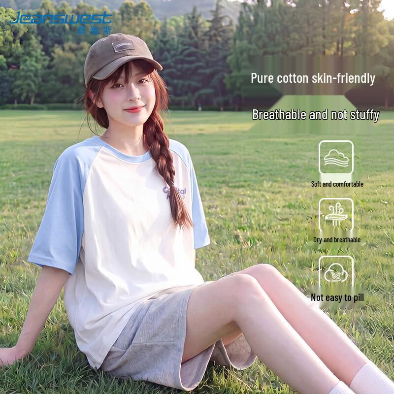 Jeanswest Women s Pure Cotton Color-block Raglan Short Sleeve T-Shirt M