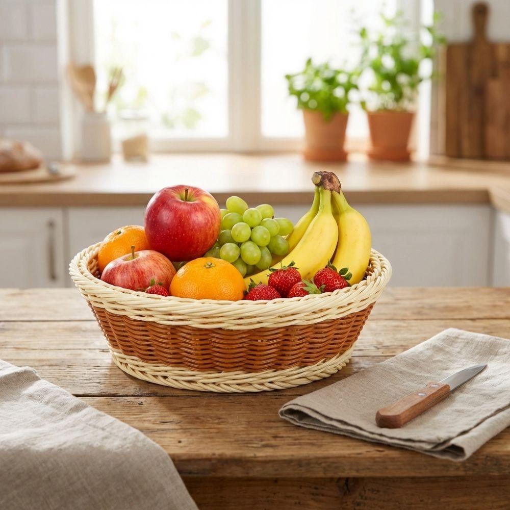 Round Handwoven Fruit Basket Breathable Vegetable Drain Basket Snack Basket Bread Display