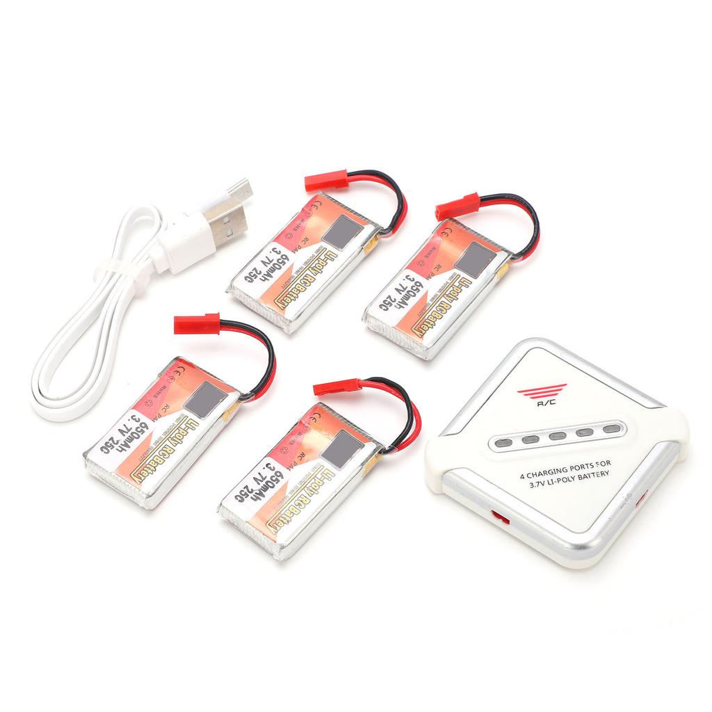 4pcs 3.7V 650mAh Rechargeable Lipo Battery Pack with JST Plug and 4?in?1 Charger for RC Cars