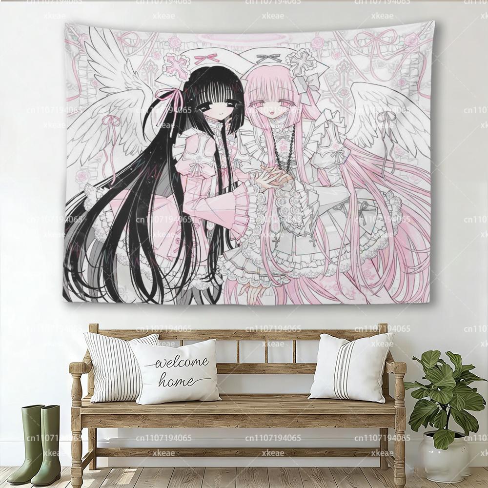 

Pastel Goth Lolita Angel Tapestry Pink Black Anime Girls Wall Hanging Soft Polyester Art for Bedroom Living Room Dorm 74x94cm(29x37in)