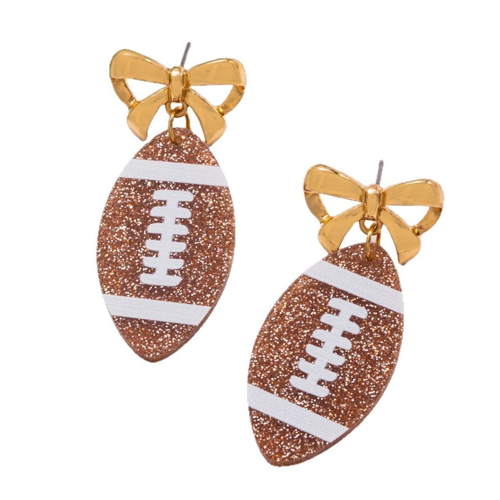 1 Pair Women's Winter Accessories Sequins Super Bowl Football Earrings Bow Stud Earrings Sports Fans Women