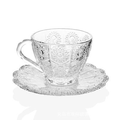 Retro Court Style Sunflower Glass Cup Coffee Cup Dish Two-piece Set Afternoon Tea Coffee Cup Glass