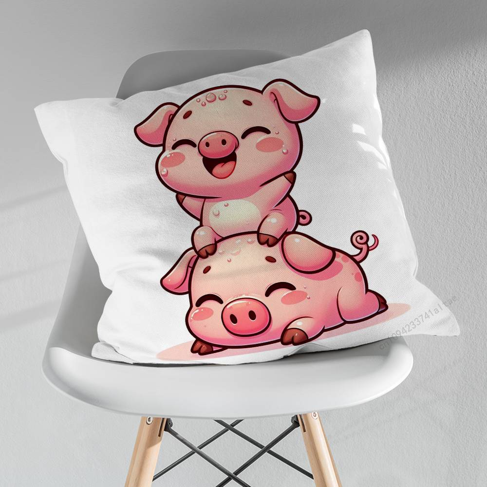 Cartoon Pink Pig Cute Art Various Sizes Square Pillow Case For Car Home Bedchamber Decor Birthday Gift