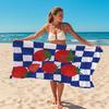 1pc Microfiber Beach Towel, Contemporary Style, Red Tomatoes on Blue & White Checkered Tablecloth Print, Super Soft, Windproof