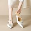 Weiwei Girl 966-2 French Pointed Sandals Woman One Word with Platform Bow Rhinestone Bag Head Half Slippers Woman