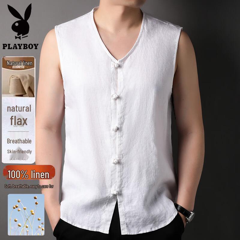 PLAYBOY Men s Linen Sleeveless Vest 2XL
