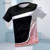 Men Fashion Colorful Stripe 3d Printed T-shirt Oversized Casual Sports Tops Soft Slightly Elastic Breathable 3D Printed Short Sleeve T-shirt