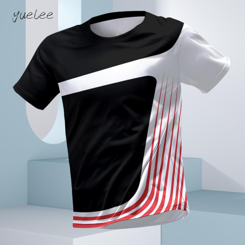 Men Fashion Colorful Stripe 3d Printed T-shirt Oversized Casual Sports Tops Soft Slightly Elastic Breathable 3D Printed Short Sleeve T-shirt