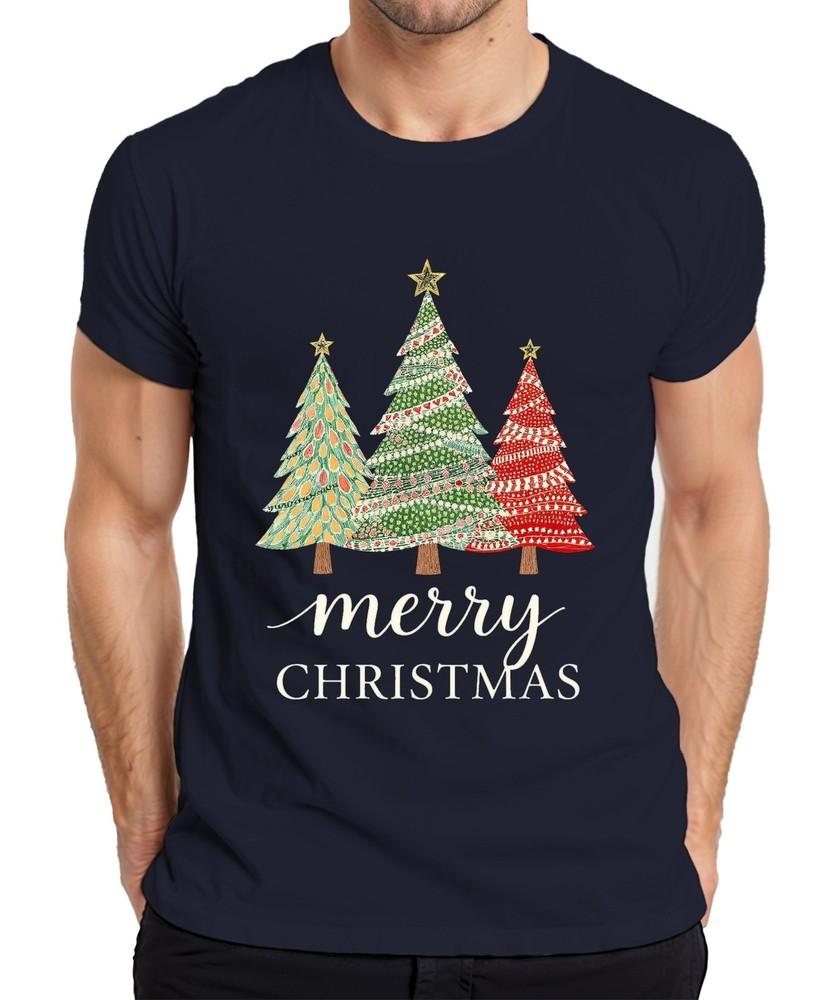 Merry Christmas Xmas Trees Christmas Tree Trio Festive Vintage Unisexs Tshirt S