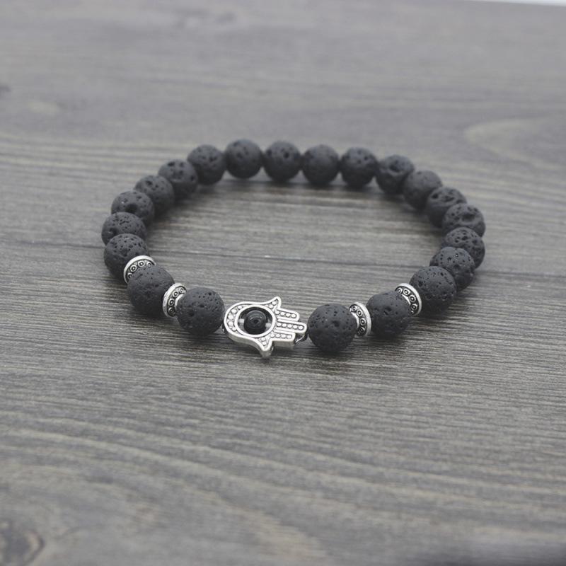European-American Style 8MM Volcanic Rock Fatima's Hand Bracelet