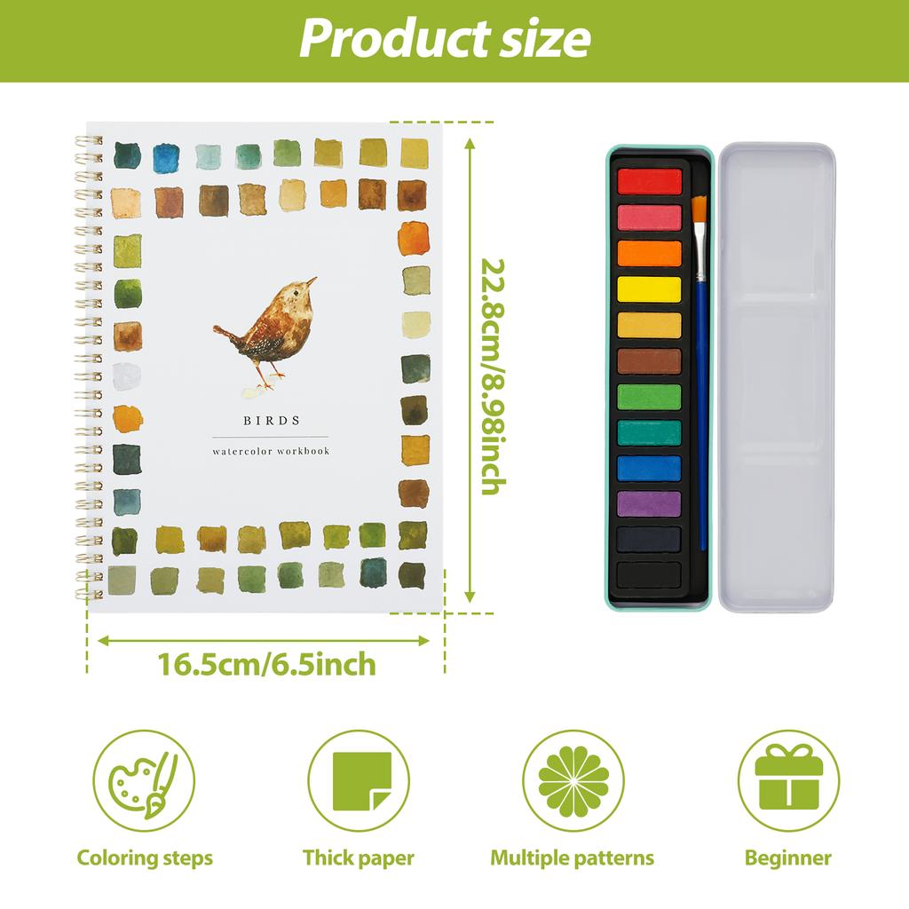 Watercolor Workbook Bird/Flowers/Bouquets Beginner Friendly Watercolor Paint Set Portable Art Craft Doodle Drawing Book Set
