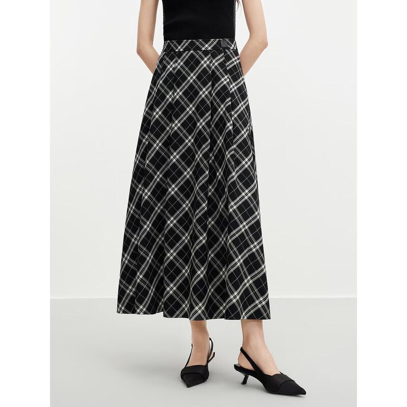 JUZUI Retro Black & White Plaid A-line Skirt