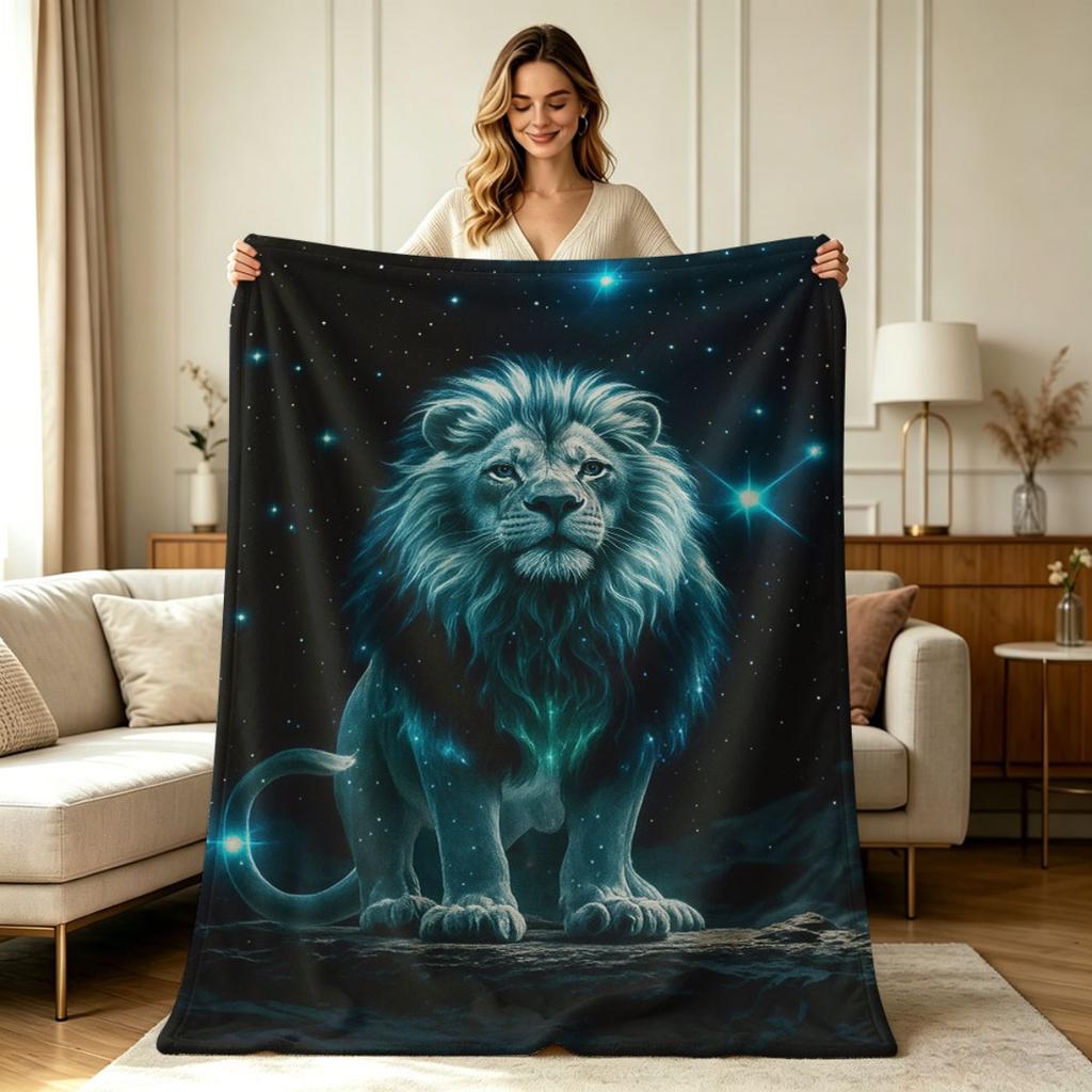 All Season Flannel Blanket Galaxy Lion Print Soft Warm Throw Blanket for Sofa Couch Bedroom Office Living Room Home Decorative
