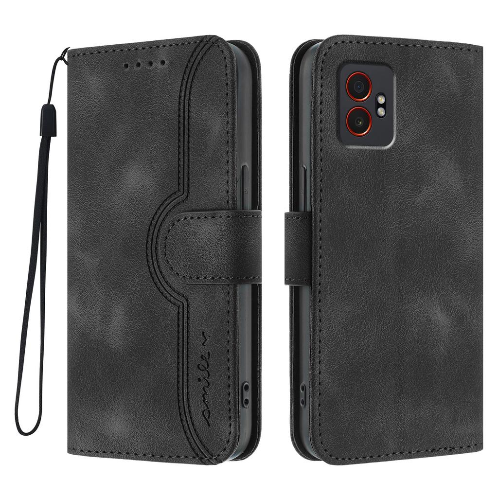 For Samsung Galaxy XCover7 Pro Leather Case Wallet Stand Smile Imprinted Phone Cover with Strap