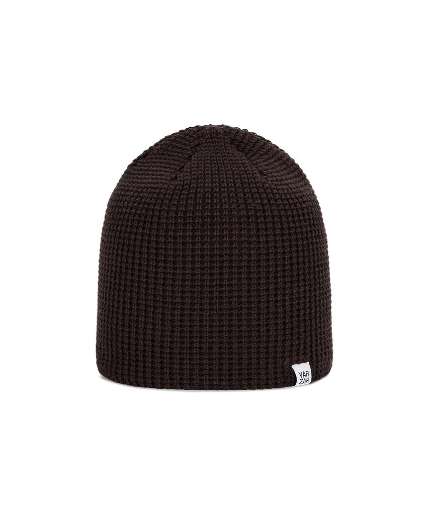 Bajal Va Curved Logo Waffle Beanie Dark Brown