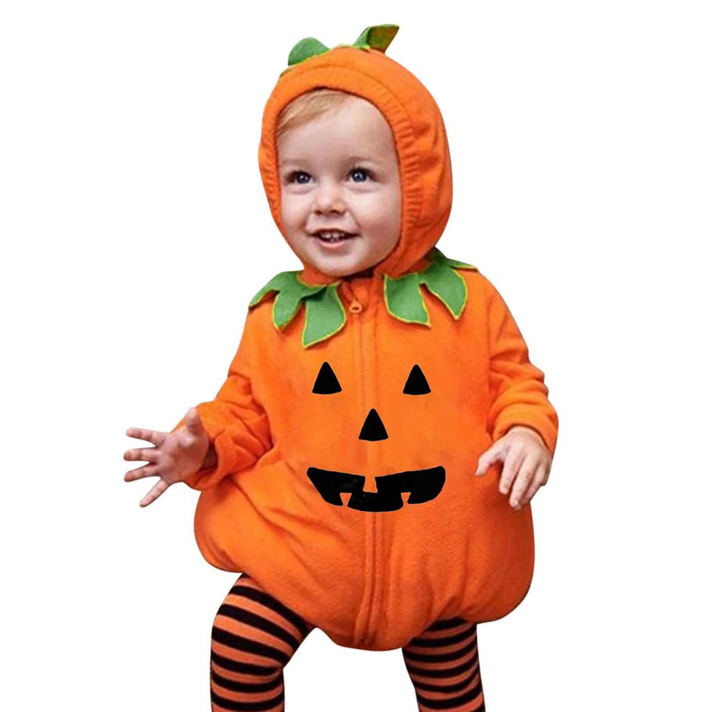 Baby Pumpkin Costume Toddler&Infant Unisex-Kids Halloween Costumes For Boys Girls Cute Hooded Romper Jumpsuit Outfit