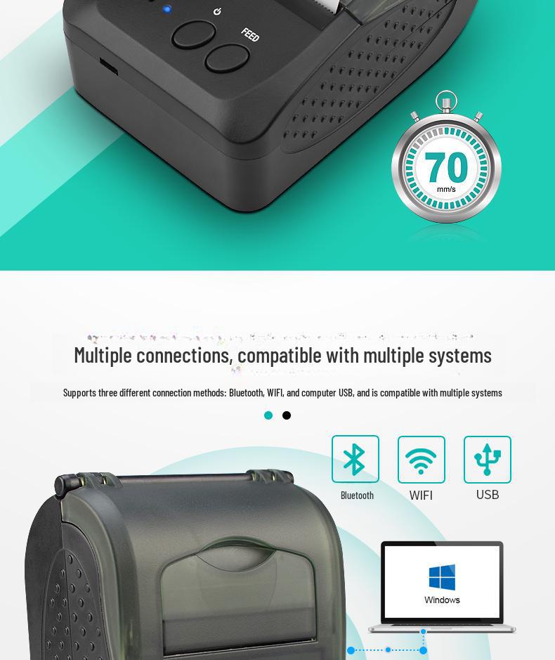 POS-5809 Portable 58mm Wireless Bluetooth Thermal Receipt Printer, Compatible with Takeaway Software
