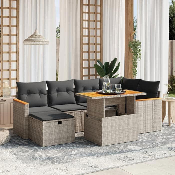 VidaXL Garden Lounge Set with Cushions 7 Pcs, Patio Sofas, Patio Furniture Set, Outdoor Furniture, Grey 3276042