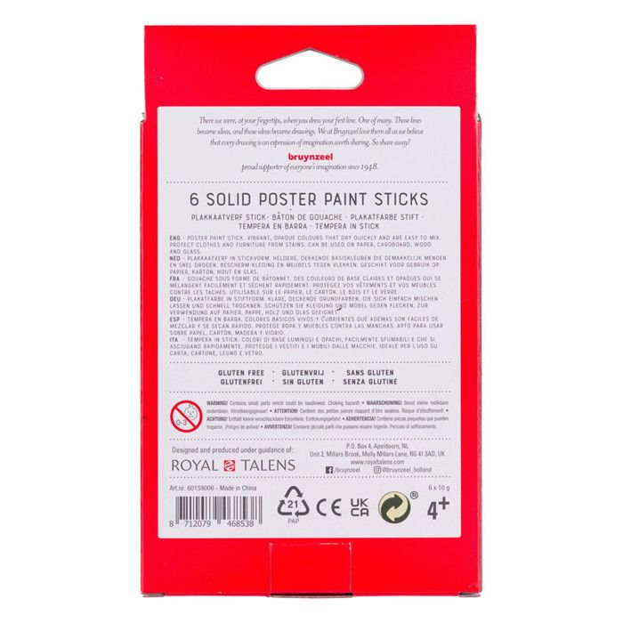 Gouache - Sticks - For Children - 6 Colors - Coloring and Drawing - Bruynzeel