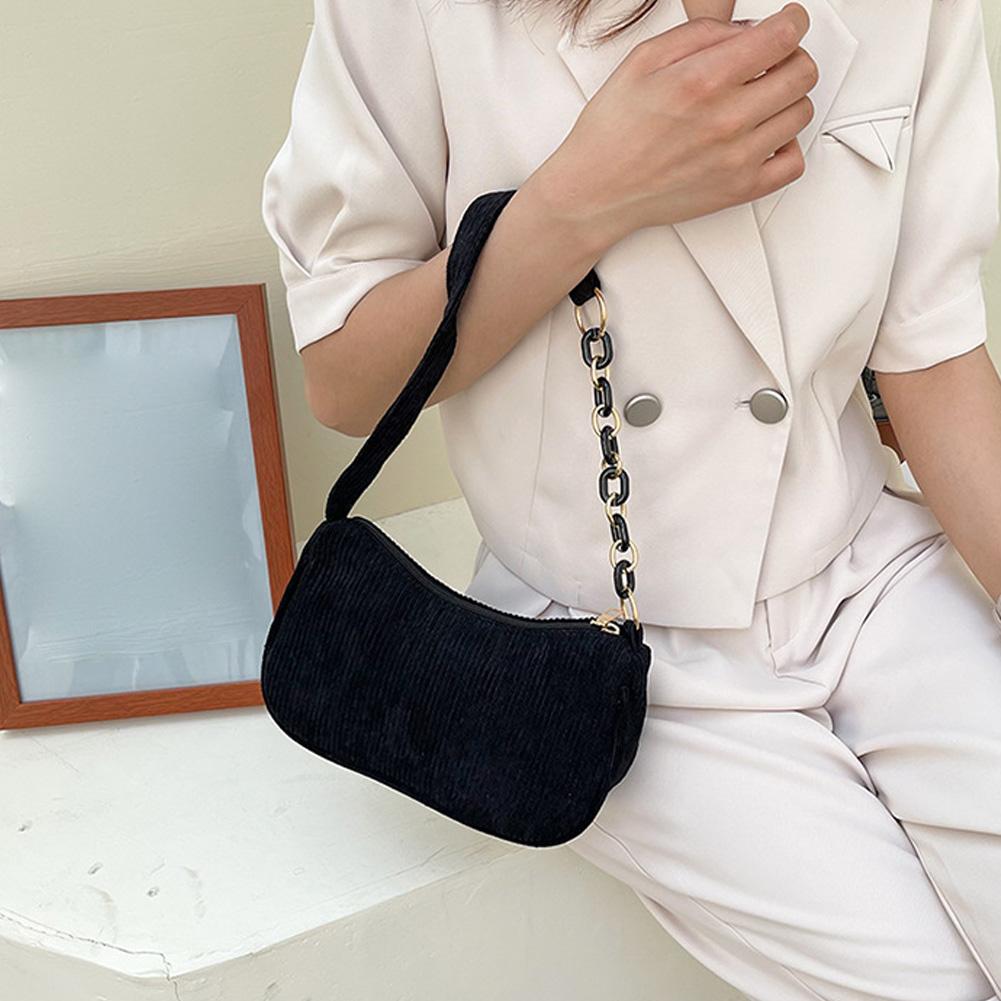 New Arrivals for Spring Fashion Vintage Women's Handbags Corduroy Underarm Bag Casual Shoulder Bags Solid Color Zipper Handbag