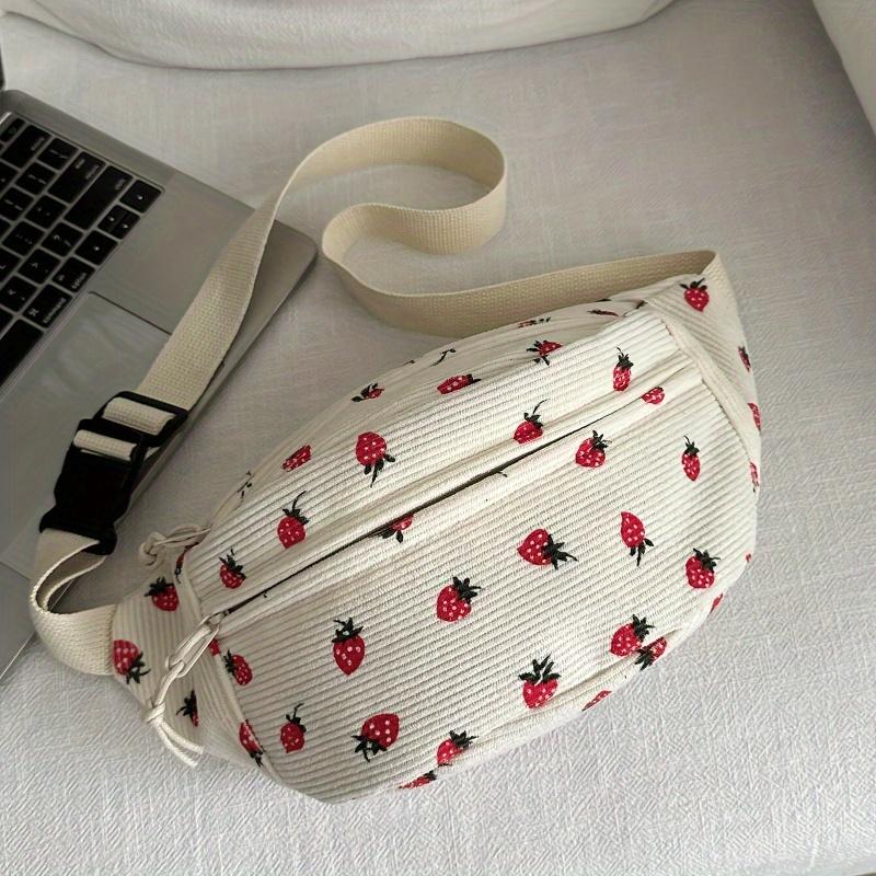 Strawberry Fanny Pack Adjustable Strawberry Corduroy Fanny Pack | Women's Multi-Season Casual Bag with Zipper Closure, Polyester Lining