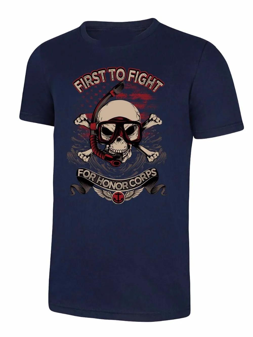 

Первый в бою. Футболка спецназа «Морские котики». Летняя хлопковая мужская футболка с коротким рукавом и круглым вырезом, новинка S-3XL XXXXXL синий